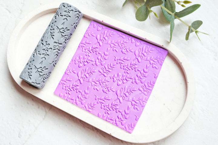 Floral Polymer Clay Roller: Meadow & Leaves Pattern, Earring Tool