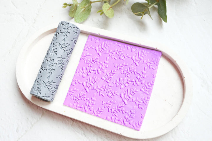 Floral Polymer Clay Roller: Meadow & Leaves Pattern, Earring Tool