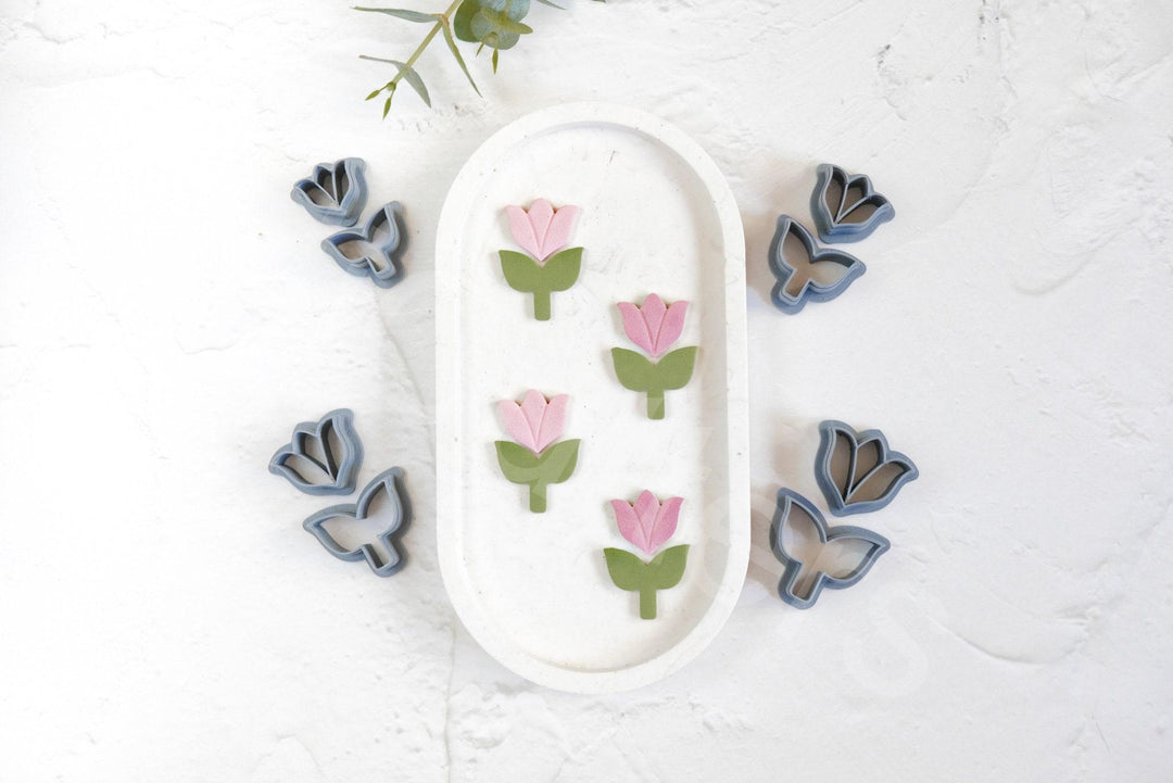 Tulip Flower Clay Cutter Set: Embossed Polymer Clay Cutters