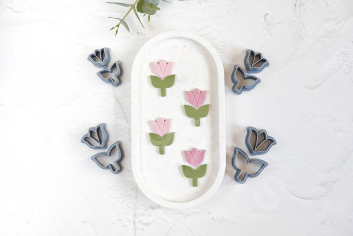 Tulip Flower Clay Cutter Set: Embossed Polymer Clay Cutters