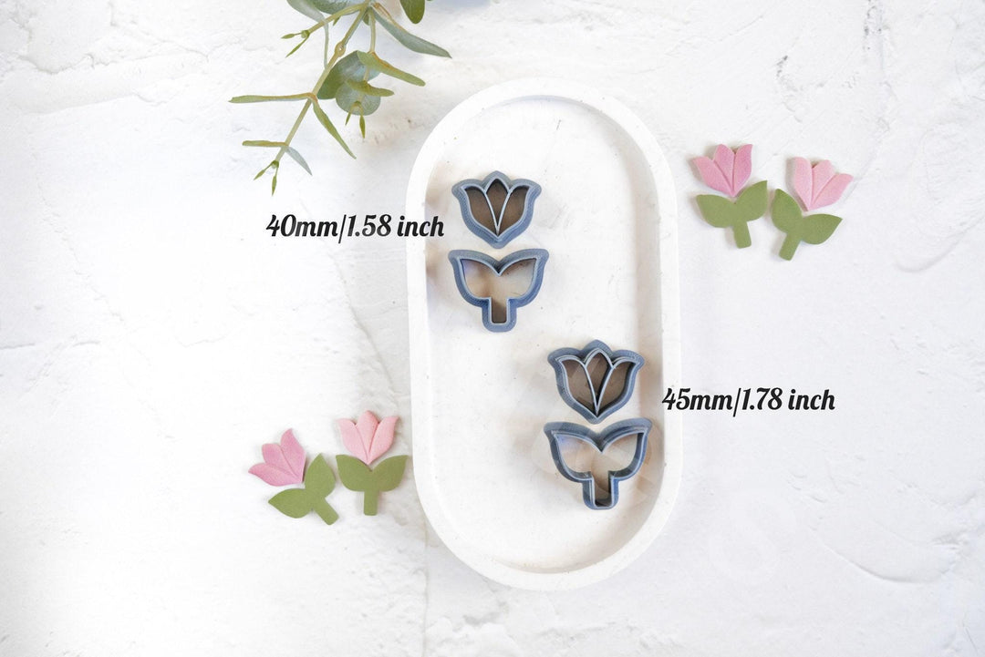 Tulip Flower Clay Cutter Set: Embossed Polymer Clay Cutters