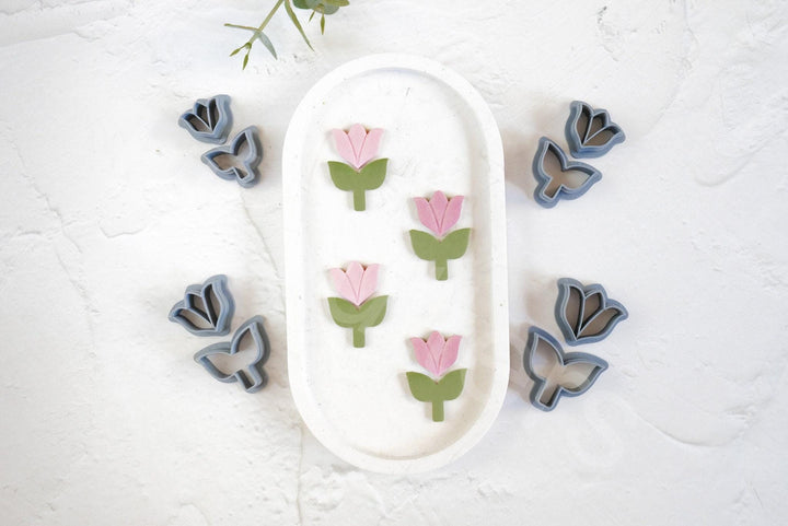Tulip Flower Clay Cutter Set: Embossed Polymer Clay Cutters