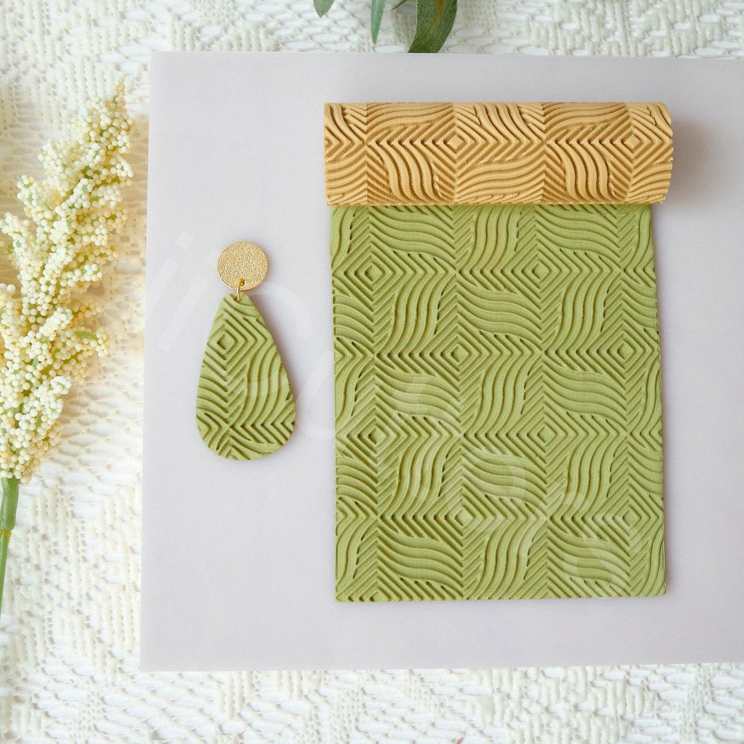 Abstract Geometry Polymer Clay Texture Roller: Herringbone Twill Pattern