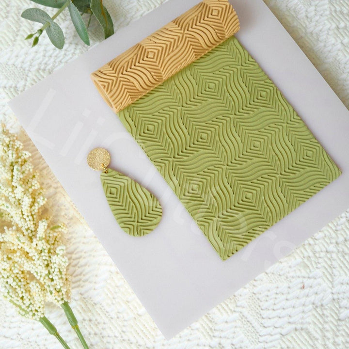 Abstract Geometry Polymer Clay Texture Roller: Herringbone Twill Pattern