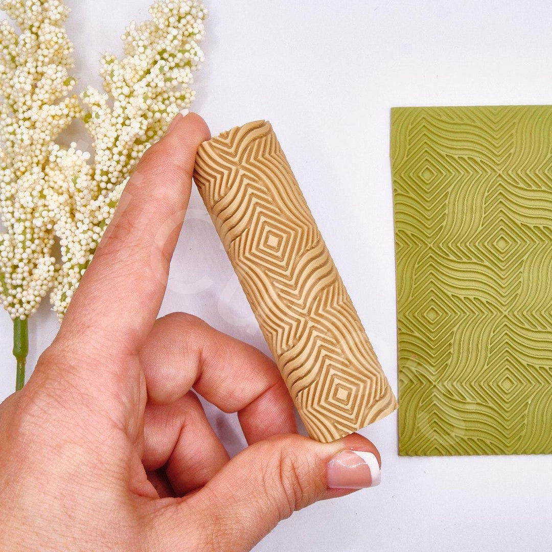 Abstract Geometry Polymer Clay Texture Roller: Herringbone Twill Pattern