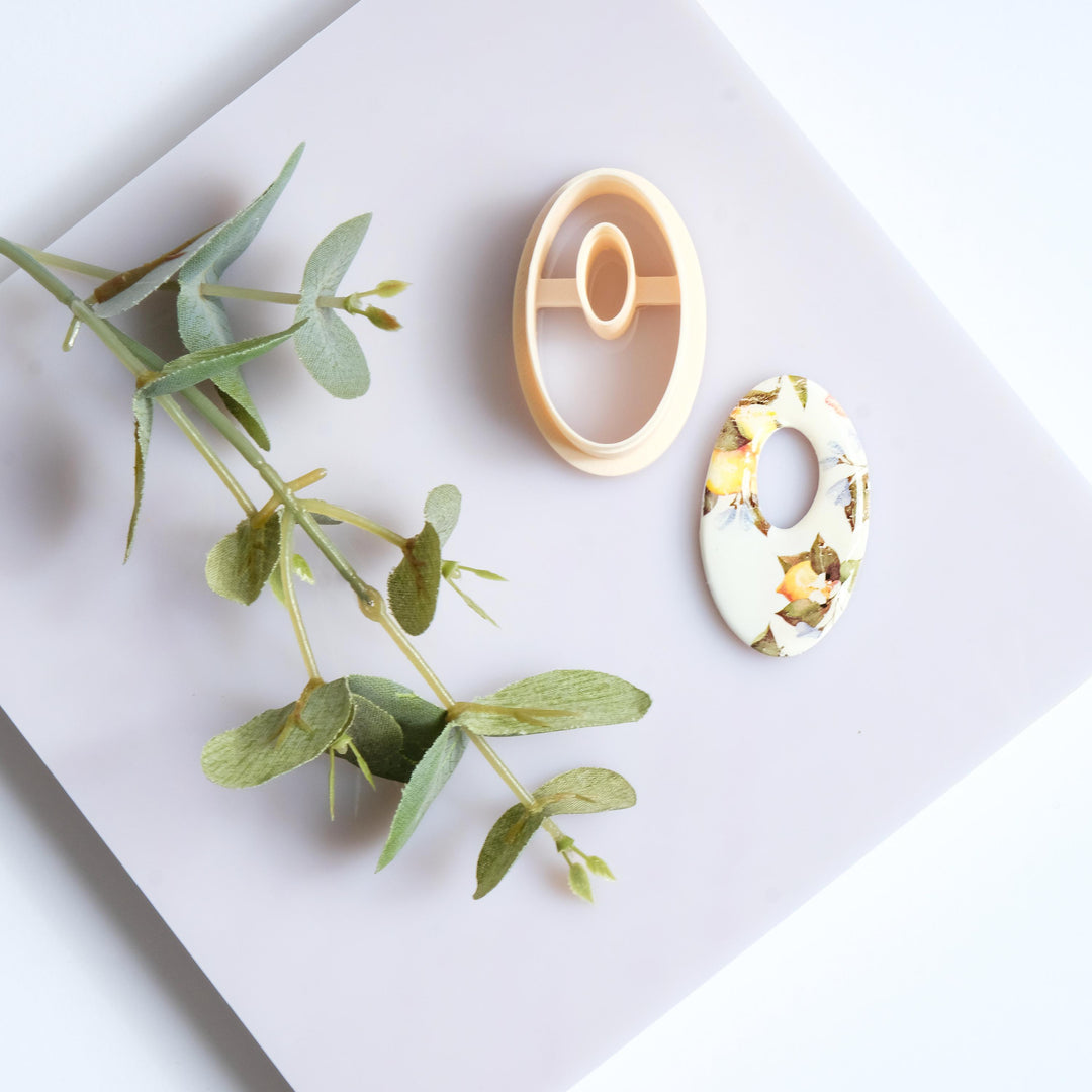 Geometric Oval Polymer Clay Cutter with Hole – Earring Making Tool, Modern Minimalist Jewelry Mold, DIY Polymer Clay Accessories