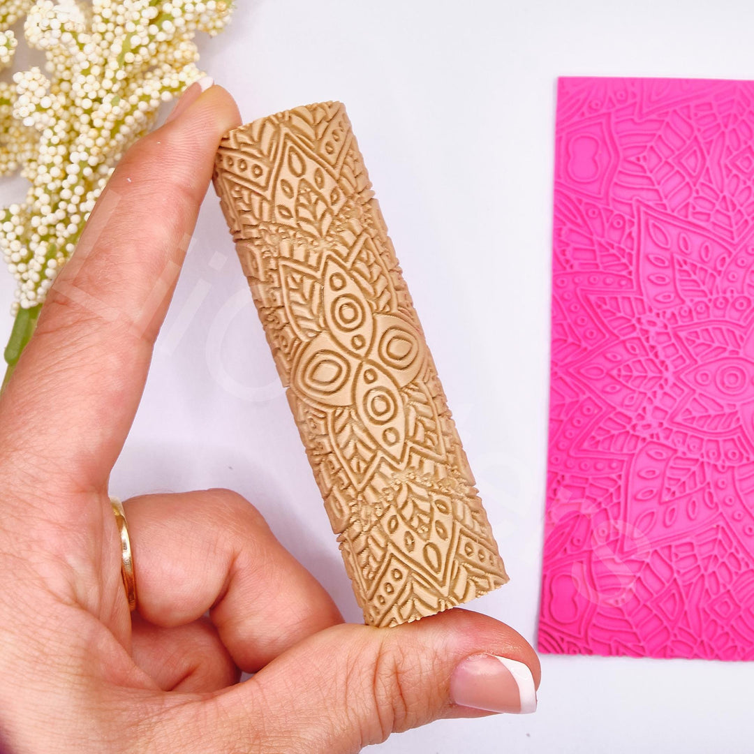 Ethnic Flower Pattern Clay Roller: Seamless Texture, Earring Tool