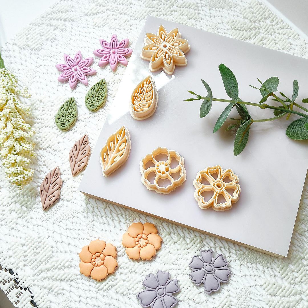 Floral Polymer Clay Cutter Set: Flower & Leaf Earring Making Tools