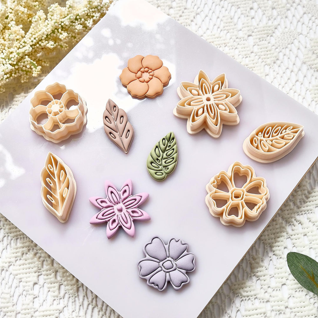 Floral Polymer Clay Cutter Set: Flower & Leaf Earring Making Tools