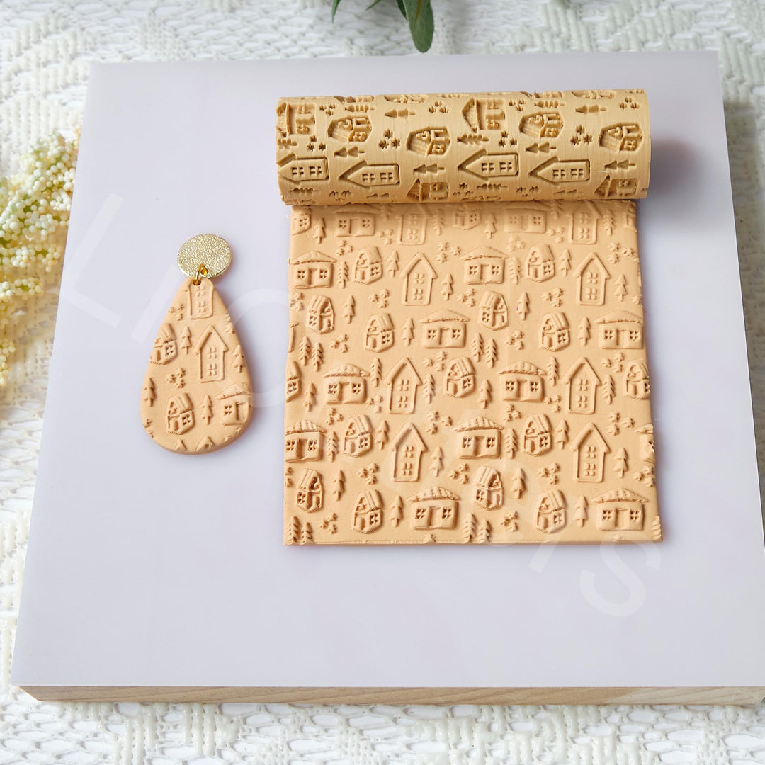 Christmas House Pattern Clay Roller: Seamless Texture, Earring Tool