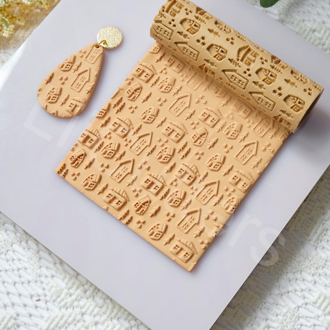 Christmas House Pattern Clay Roller: Seamless Texture, Earring Tool