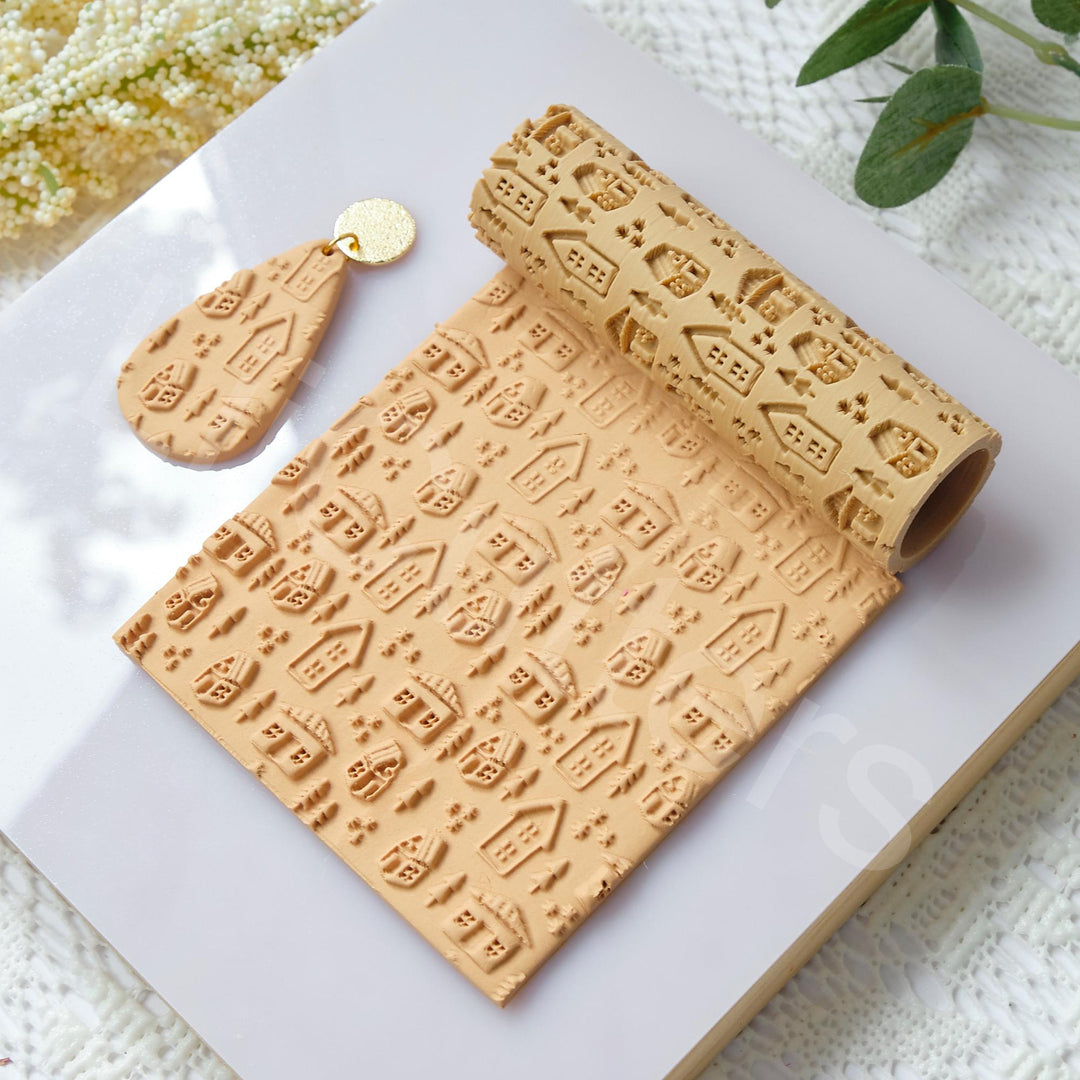 Christmas House Pattern Clay Roller: Seamless Texture, Earring Tool