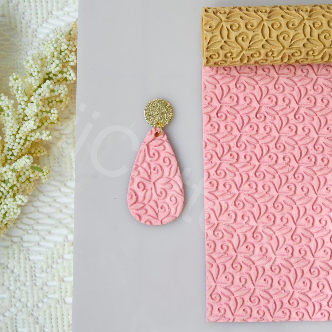 Abstract Floral Polymer Clay Roller – Texture Rolling Tool for Clay Earrings, Floral Pattern Embossing Roller