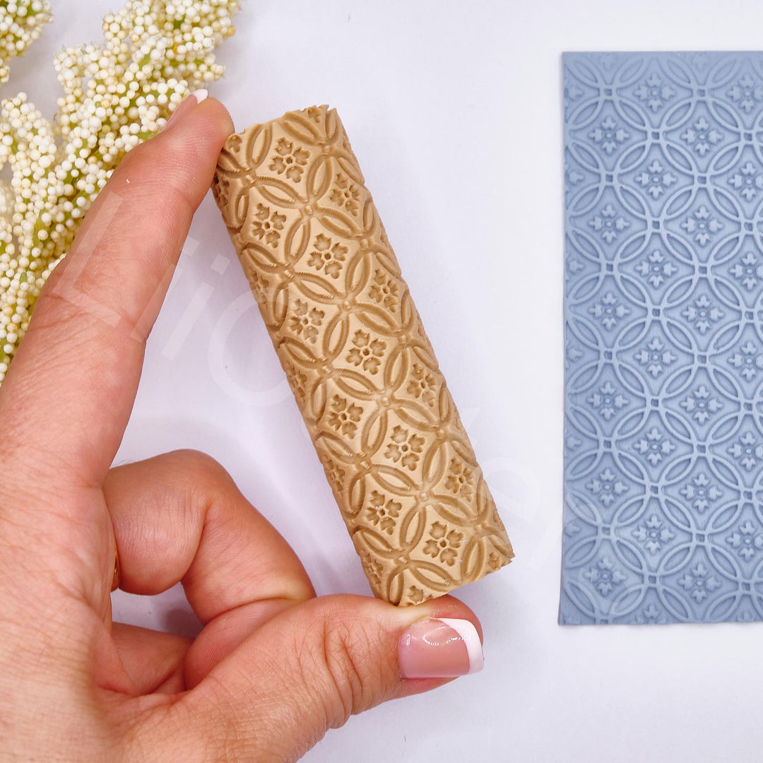 Art Deco Flower Clay Roller: Seamless Texture, Earring Making