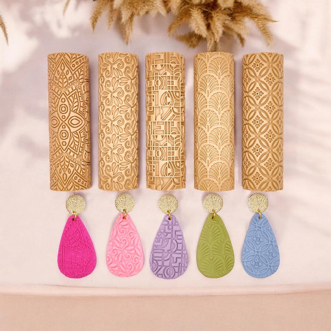 Art Deco Polymer Clay Texture Rollers: Jewelry & Crafts, Set of 5
