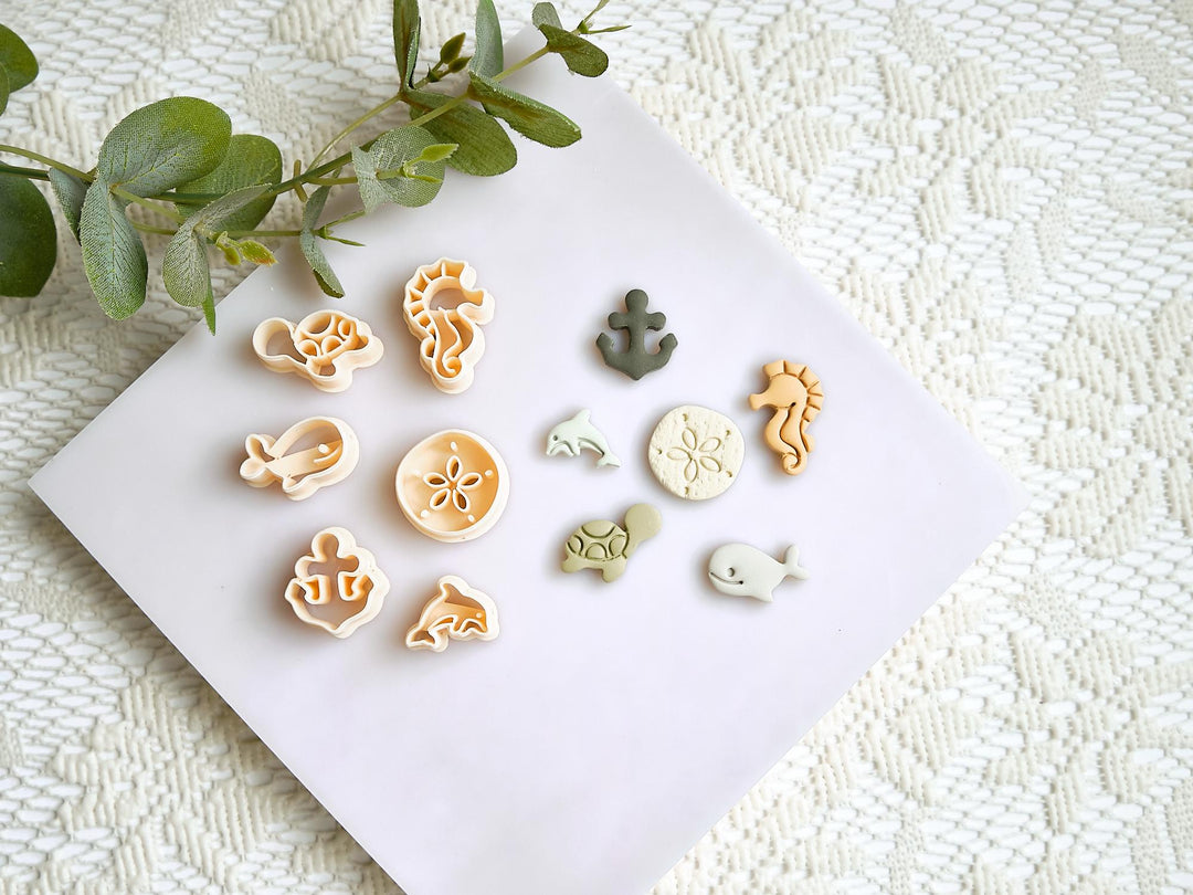 Sea Life Polymer Clay Mini Cutters: Shell, Turtle, Seahorse, Whale