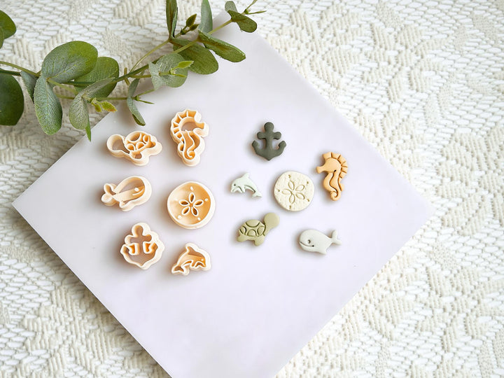Sea Life Polymer Clay Mini Cutters: Shell, Turtle, Seahorse, Whale