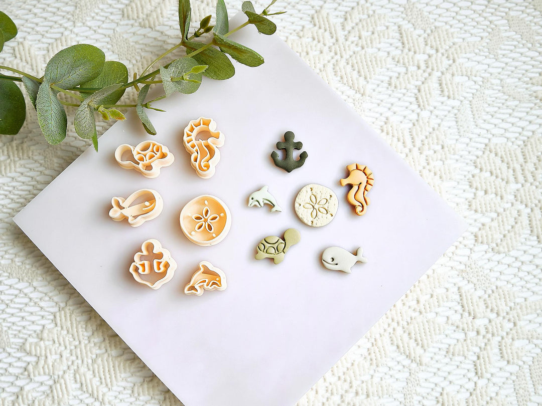 Sea Life Polymer Clay Mini Cutters: Shell, Turtle, Seahorse, Whale