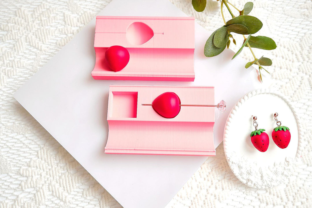 Polymer Clay Strawberry Bead Roller Set with measurement and hole guide: Includes Hole Maker & Needle