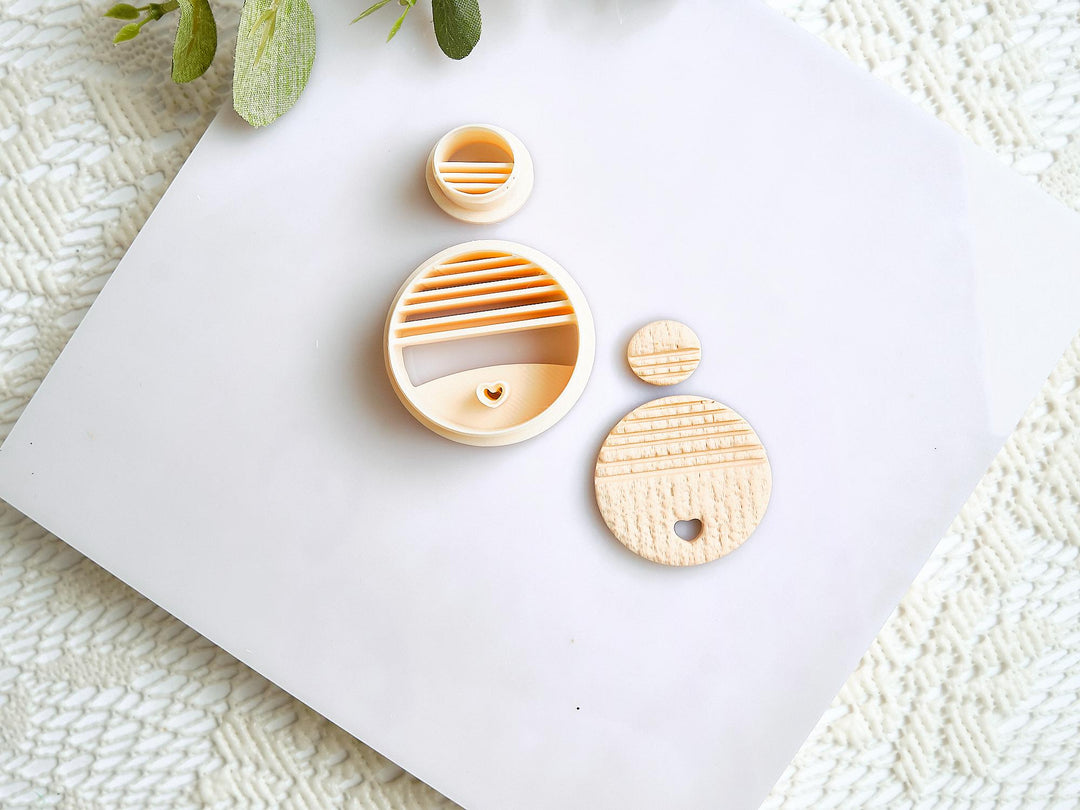 Heart Cutout Polymer Clay Cutter: Striped Circle Earring Mold Set