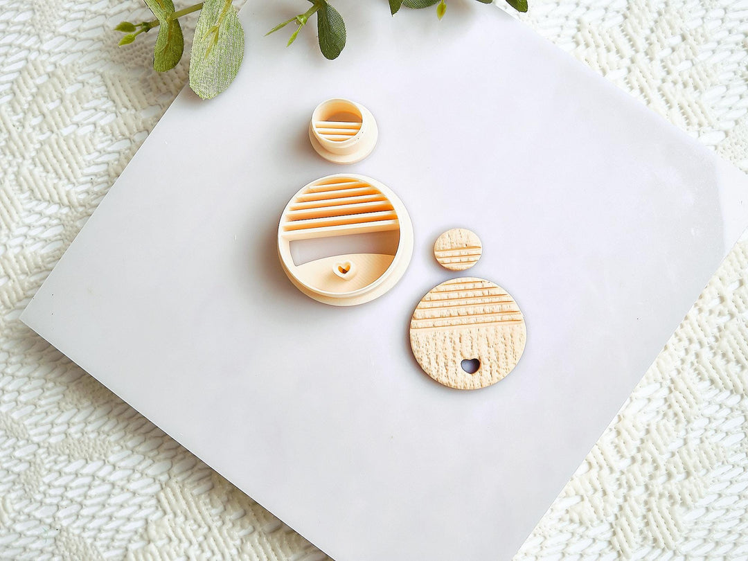 Heart Cutout Polymer Clay Cutter: Striped Circle Earring Mold Set