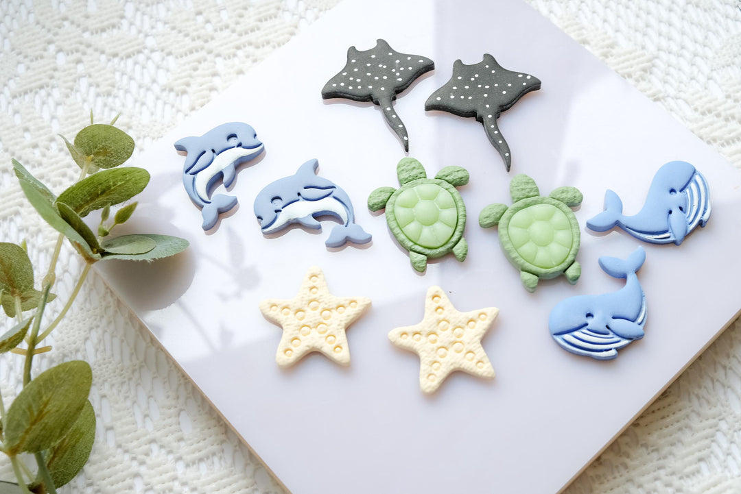 Sea Animal Polymer Clay Cutter Set: Coastal Charms, Earrings, Keychains