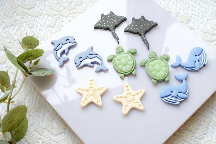 Sea Animal Polymer Clay Cutter Set: Coastal Charms, Earrings, Keychains
