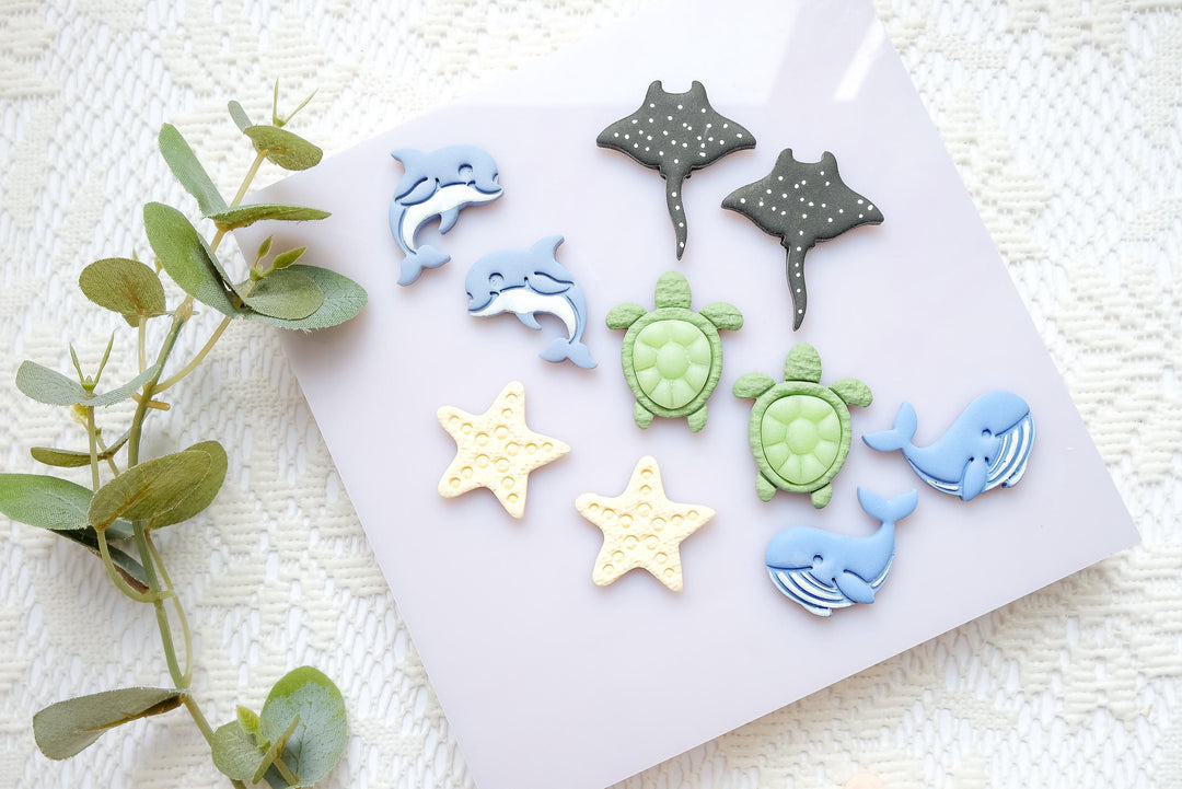 Sea Animal Polymer Clay Cutter Set: Coastal Charms, Earrings, Keychains