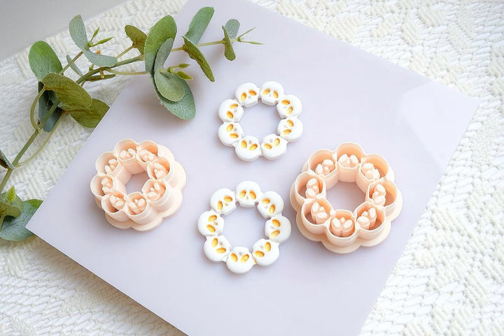 Skull Flower Wreath Clay Cutter – Halloween Polymer Clay Tool for Boho Spooky Earrings