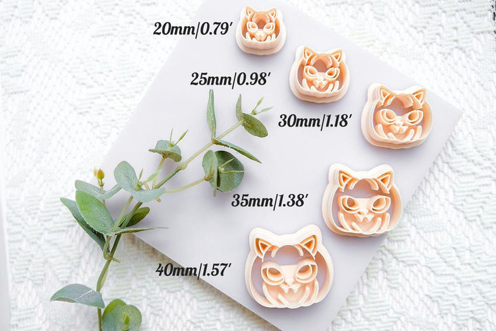Cat Pumpkin Polymer Clay Cutter Set – Halloween Clay Cutters for Earrings, Spooky Mini Clay Mold, 3D Printed Jewelry Making Tools