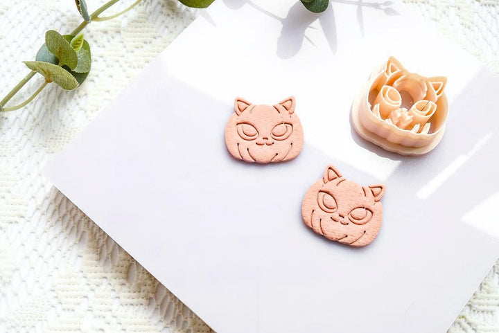 Cat Pumpkin Polymer Clay Cutter Set – Halloween Clay Cutters for Earrings, Spooky Mini Clay Mold, 3D Printed Jewelry Making Tools