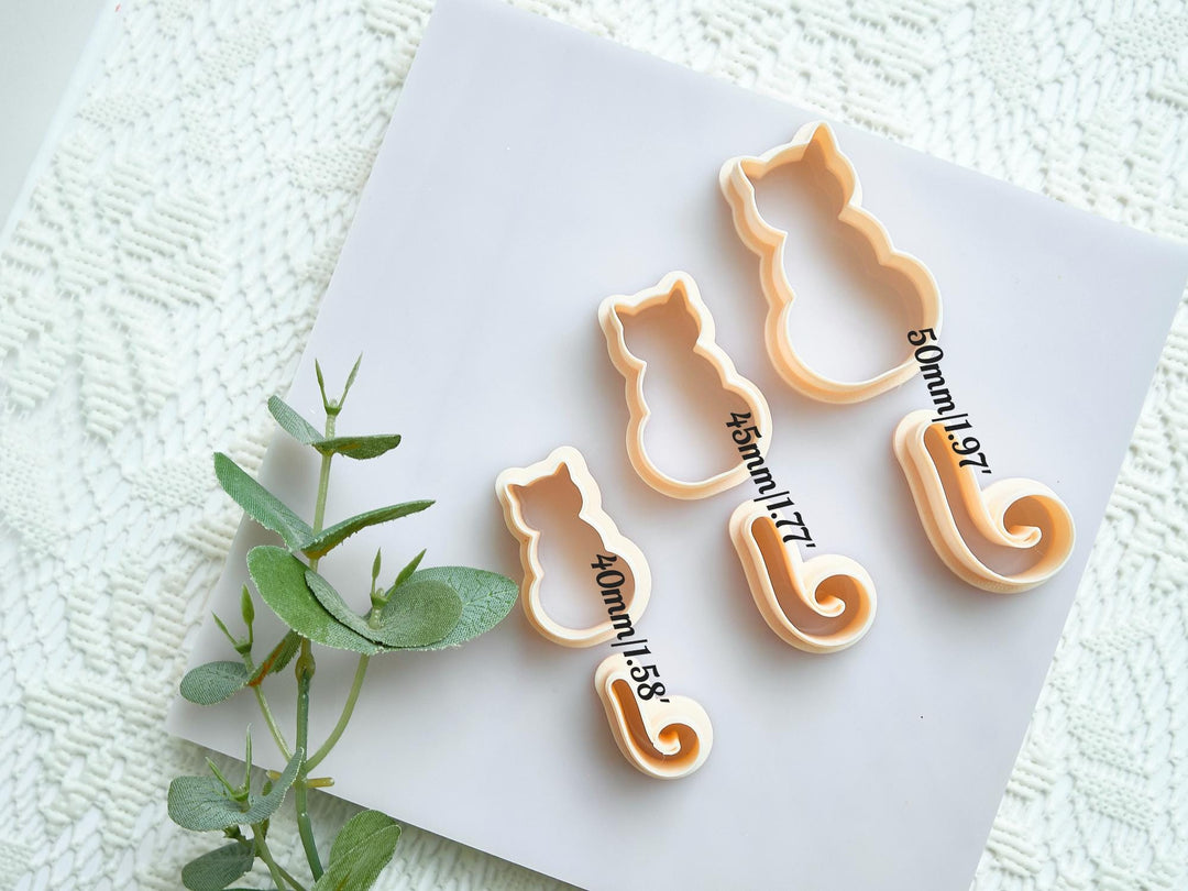Cat with Tail Polymer Clay Earring Cutters: Kitty & Tail DIY Jewelry Making - LiiCutters, Cat Earring, Animal Clay Cutter