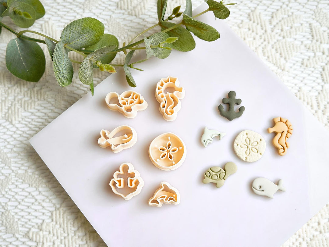 Sea Life Polymer Clay Mini Cutters: Shell, Turtle, Seahorse, Whale