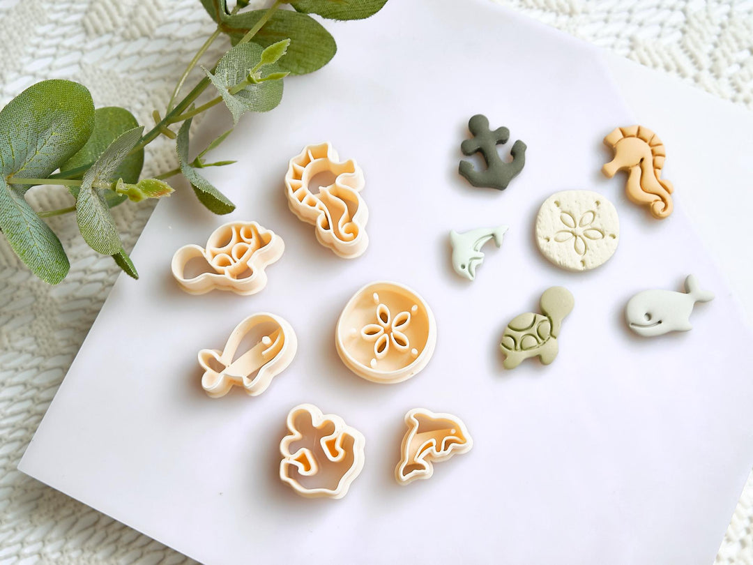 Sea Life Polymer Clay Mini Cutters: Shell, Turtle, Seahorse, Whale