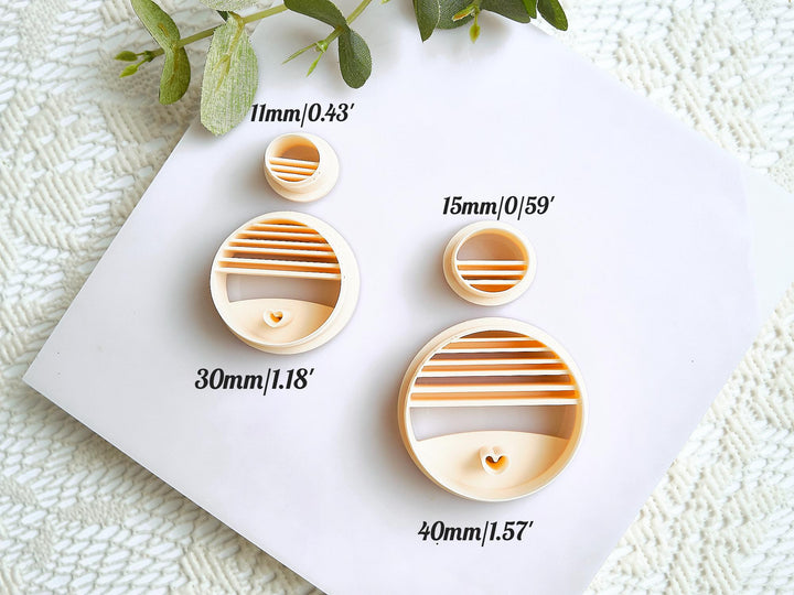 Heart Cutout Polymer Clay Cutter: Striped Circle Earring Mold Set