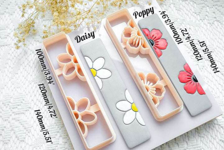 Flower Bookmark Clay Cutter Set: Daisy & Poppy Designs - DIY Gift