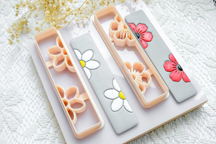 Flower Bookmark Clay Cutter Set: Daisy & Poppy Designs - DIY Gift