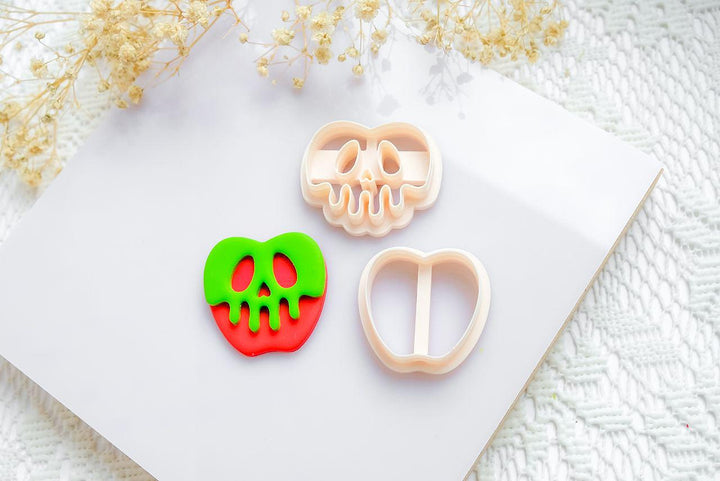 Poison Apple Skull Clay Cutter – Halloween Polymer Clay Cutter, Spooky Apple Shape, Halloween Jewelry Making Tool, Creepy Fall Craft Mold