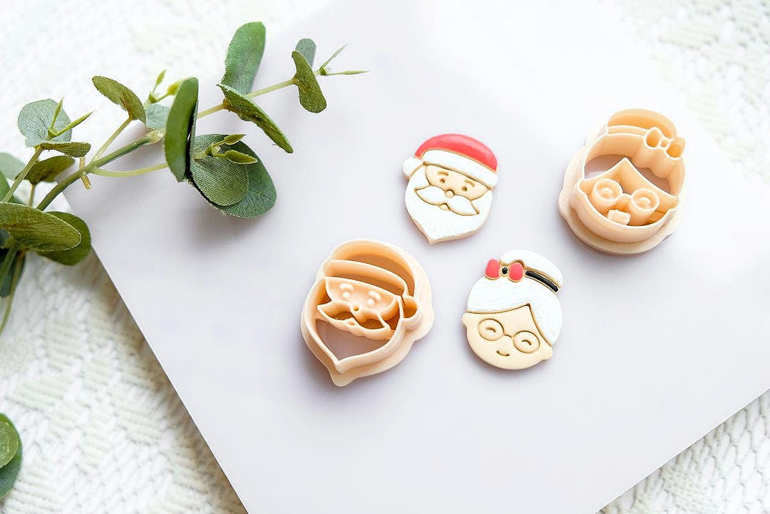 Mr. & Mrs. Claus Polymer Clay Cutters | Christmas Earring Molds | Holiday Clay Cutter Set | Polymer Clay Jewelry Tools | Christmas Craft