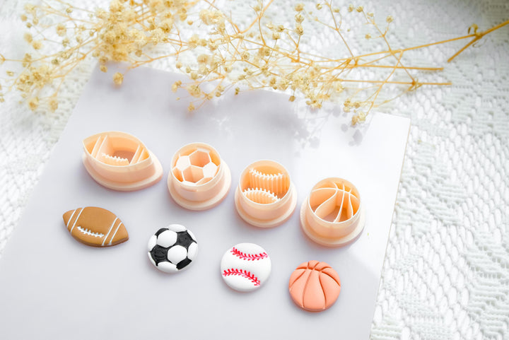 Sports Ball Polymer Clay Cutter Set: Football, Baseball, Soccer, Rugby