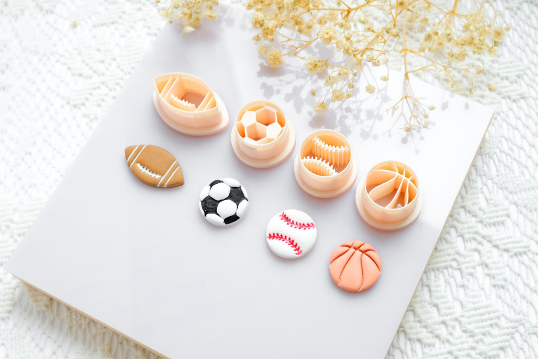 Sports Ball Polymer Clay Cutter Set: Football, Baseball, Soccer, Rugby