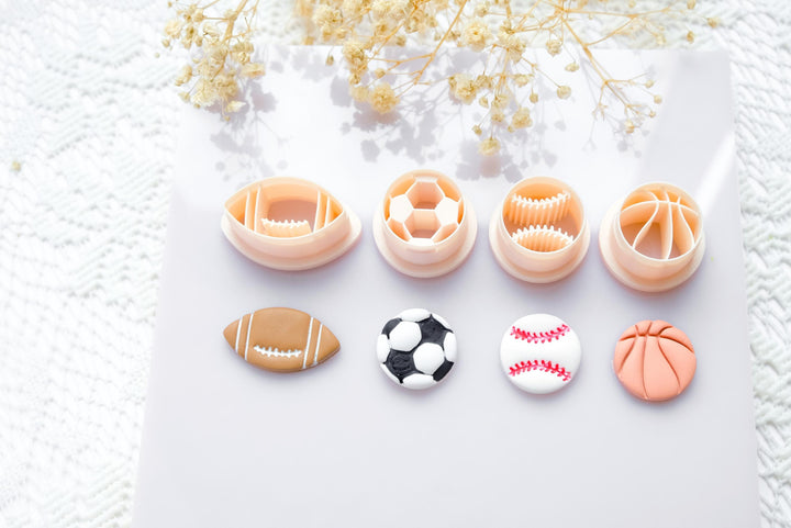 Sports Ball Polymer Clay Cutter Set: Football, Baseball, Soccer, Rugby