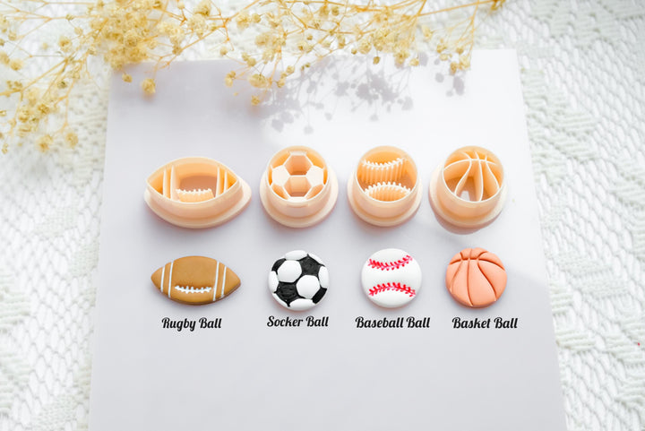 Sports Ball Polymer Clay Cutter Set: Football, Baseball, Soccer, Rugby
