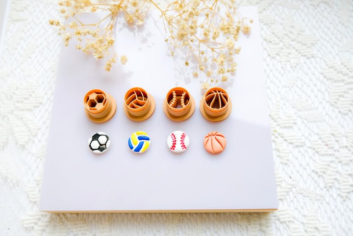 Mini Sports Ball Polymer Clay Cutter Set: 15mm Stud Earring Molds