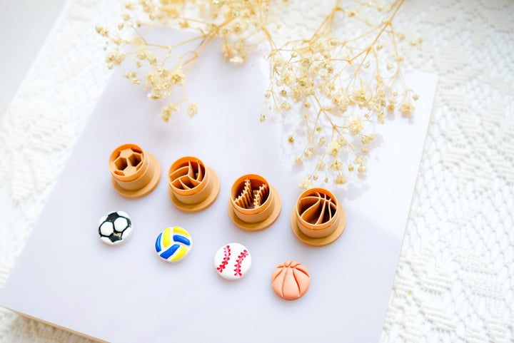 Mini Sports Ball Polymer Clay Cutter Set: 15mm Stud Earring Molds