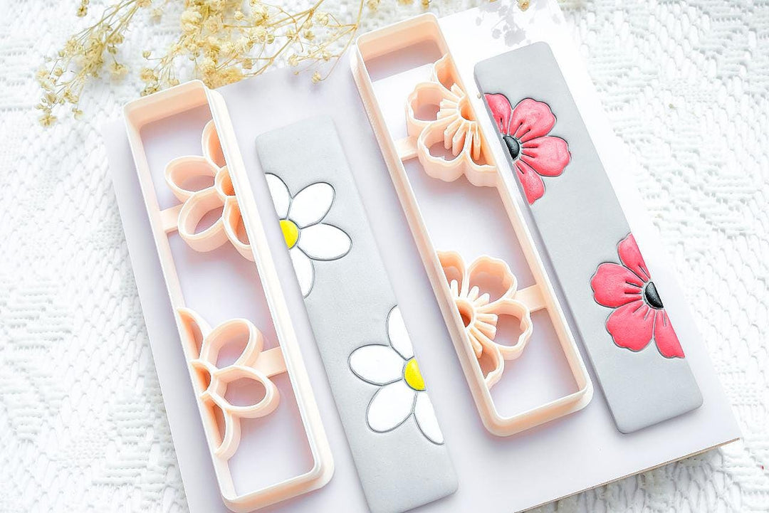 Flower Bookmark Clay Cutter Set: Daisy & Poppy Designs - DIY Gift