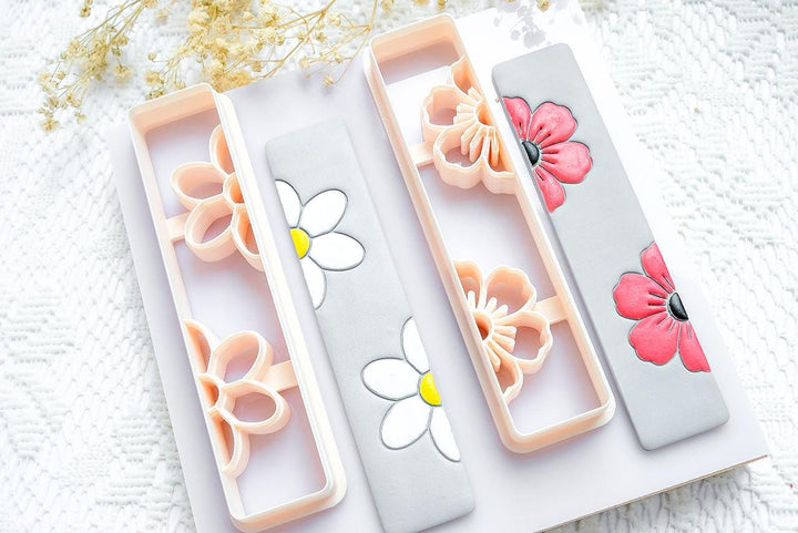 Flower Bookmark Clay Cutter Set: Daisy & Poppy Designs - DIY Gift