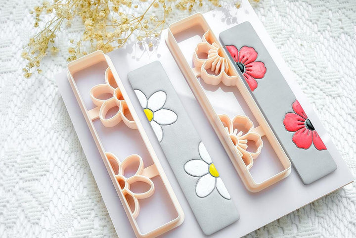 Flower Bookmark Clay Cutter Set: Daisy & Poppy Designs - DIY Gift