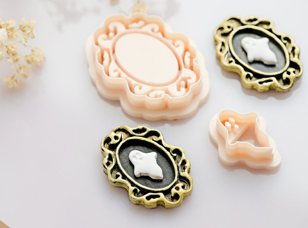 Ghost Cameo Polymer Clay Cutter Set: Halloween Jewelry Making Tools