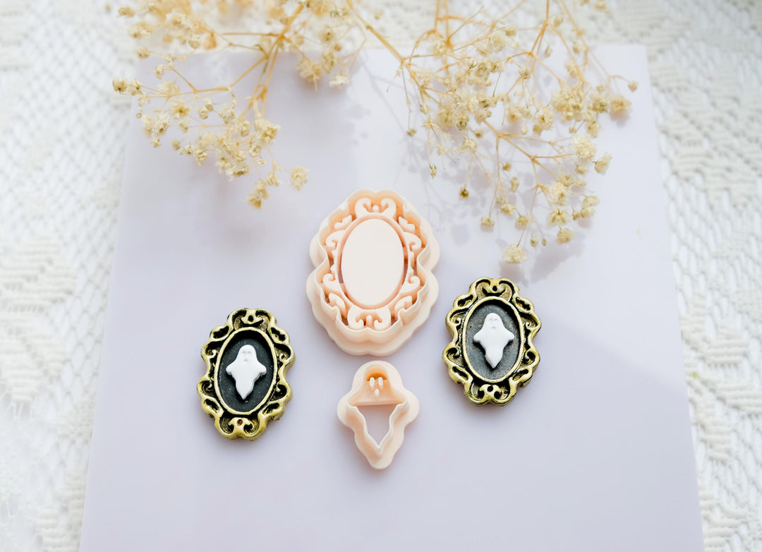 Ghost Cameo Polymer Clay Cutter Set: Halloween Jewelry Making Tools